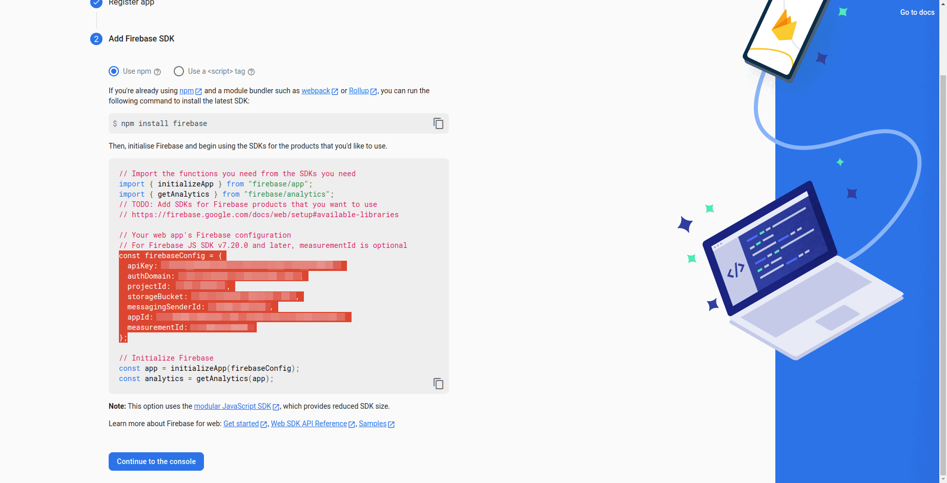 Firebase SDK Configuration Code
