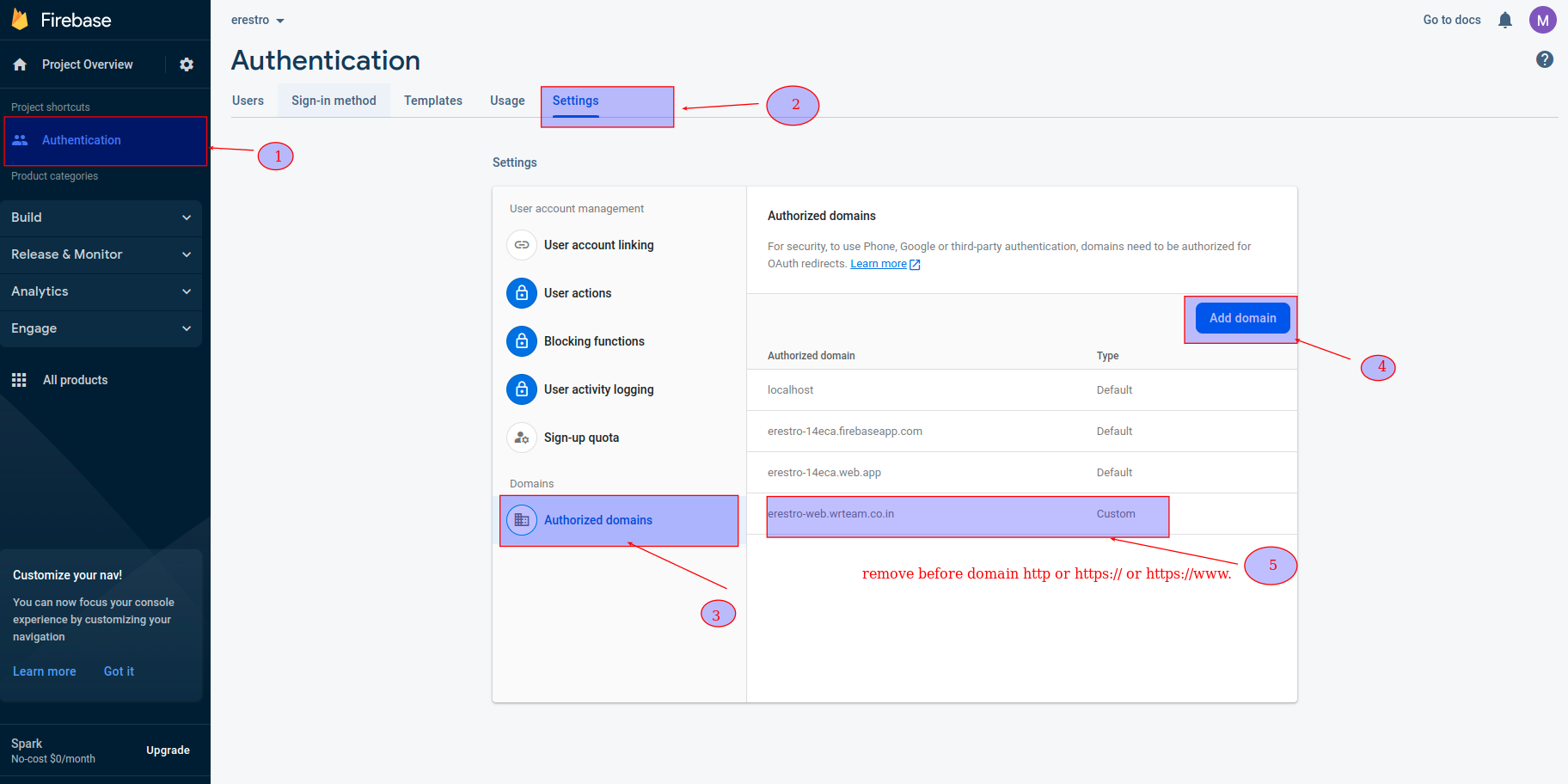 Firebase Authorized Domains List